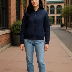 Athletic Works Women's Quilted Rib Collar Full Zipper Jacket Dark Navy Blue Size L 12/14