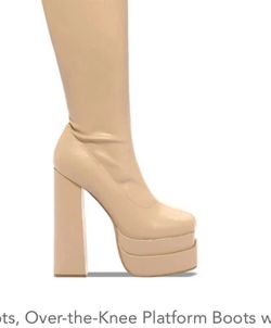 Beige Over-the-Knee Platform Heel Boots