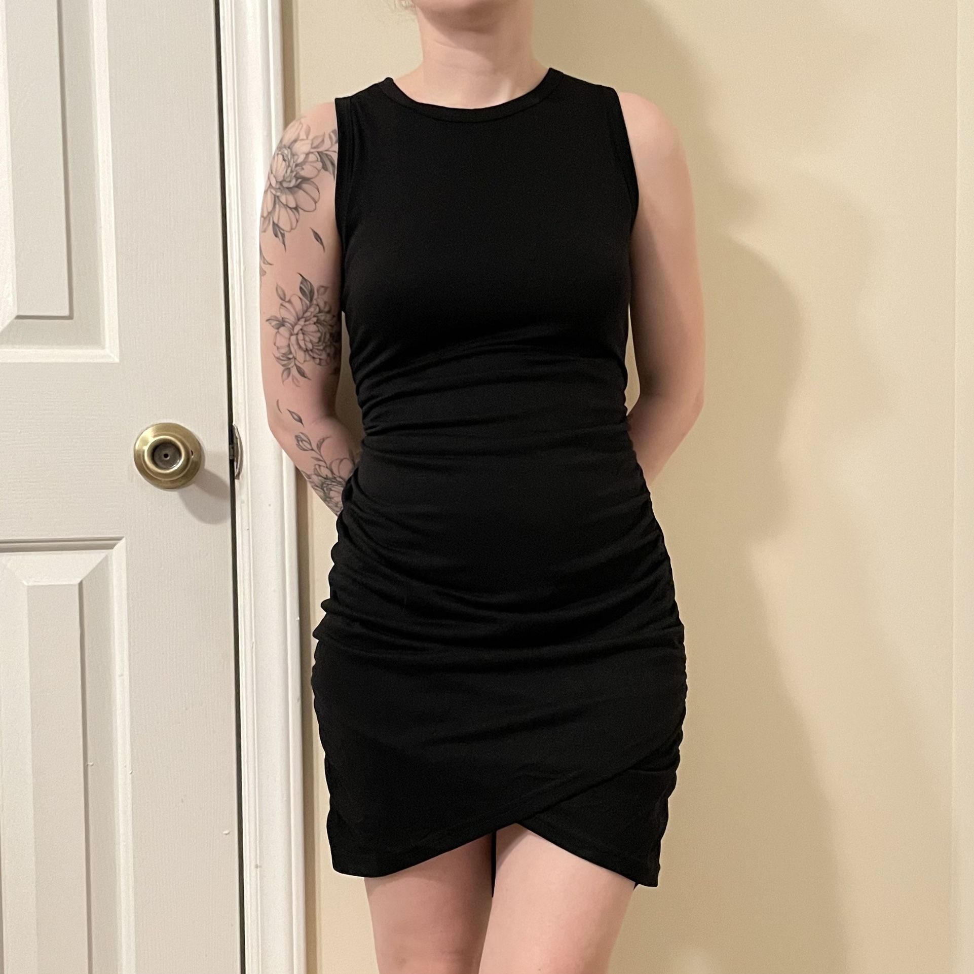 Black Ruched Wrap Mini Dress Size S