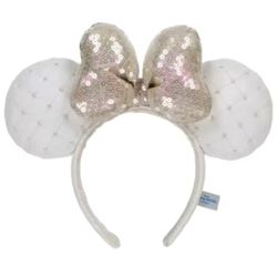 Tokyo Disneyland Resort Minnie Ears Pearl White Sequined Bow Headband