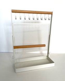 White Metal Jewelry Organizer Stand with Hooks
