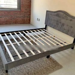 Brand new queen size grey Velvet Upholstered Platform Bed Frame