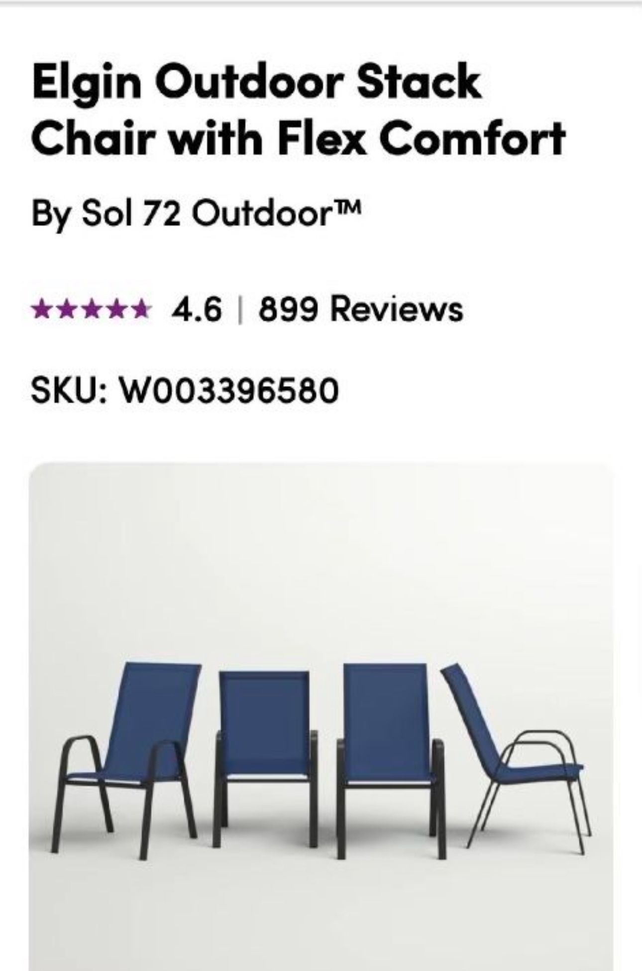 Navy Elgin Outdoor Stack Chairs With Flex Comfort Material And Metal Frame