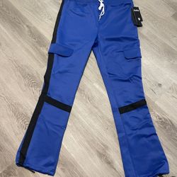 Motive Denim Flare Fit Joggers - 3XL - Royal Blue with Black Stripes - Cargo Pockets