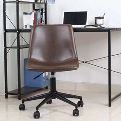Sleek Mid-Century Modern Brown Faux Leather Office Chair – Ergonomic Task Chair – Brand New