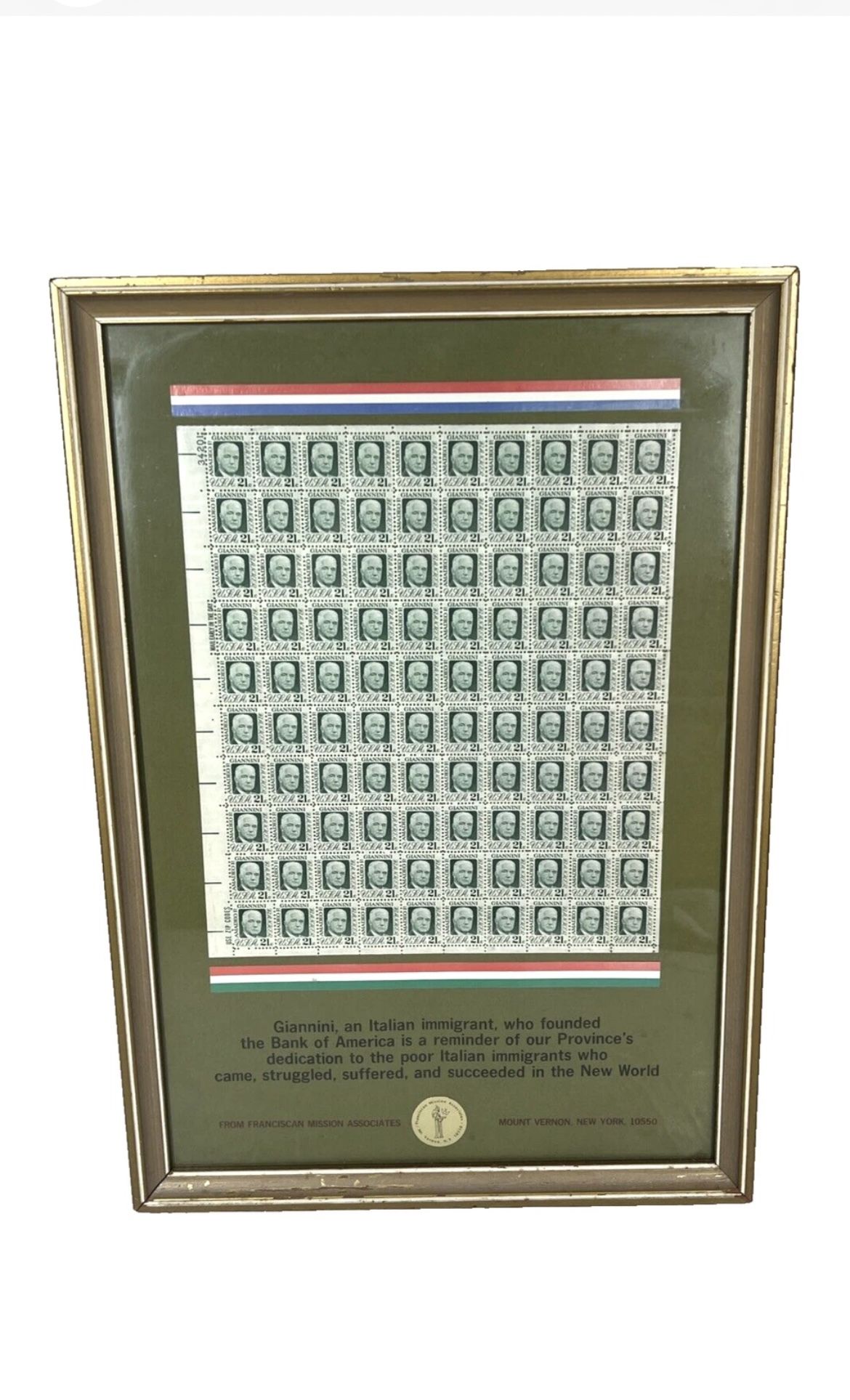 FRAMED United States 21¢ Amadeo Giannini Postage Stamp #1400 MNH Full Sheet