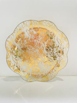 Vintage Gold Glass Floral large serving plate