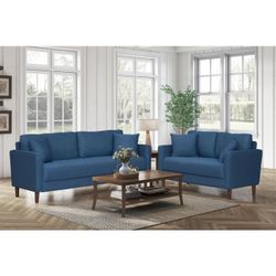 Brand New Blue Linen 73" Sofa + 51" Loveseat 2PCs Set