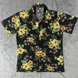 Large WEIV Los Angeles Hawaiian Shirt Black Floral Super Stretch Visionary Men
