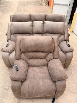 3-Piece Power Reclining Living Room Set – Sofa, Loveseat, & Armchair (Taupe/Brown)