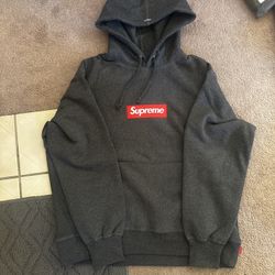 Red Boxy Logo Supreme Hoodie 
