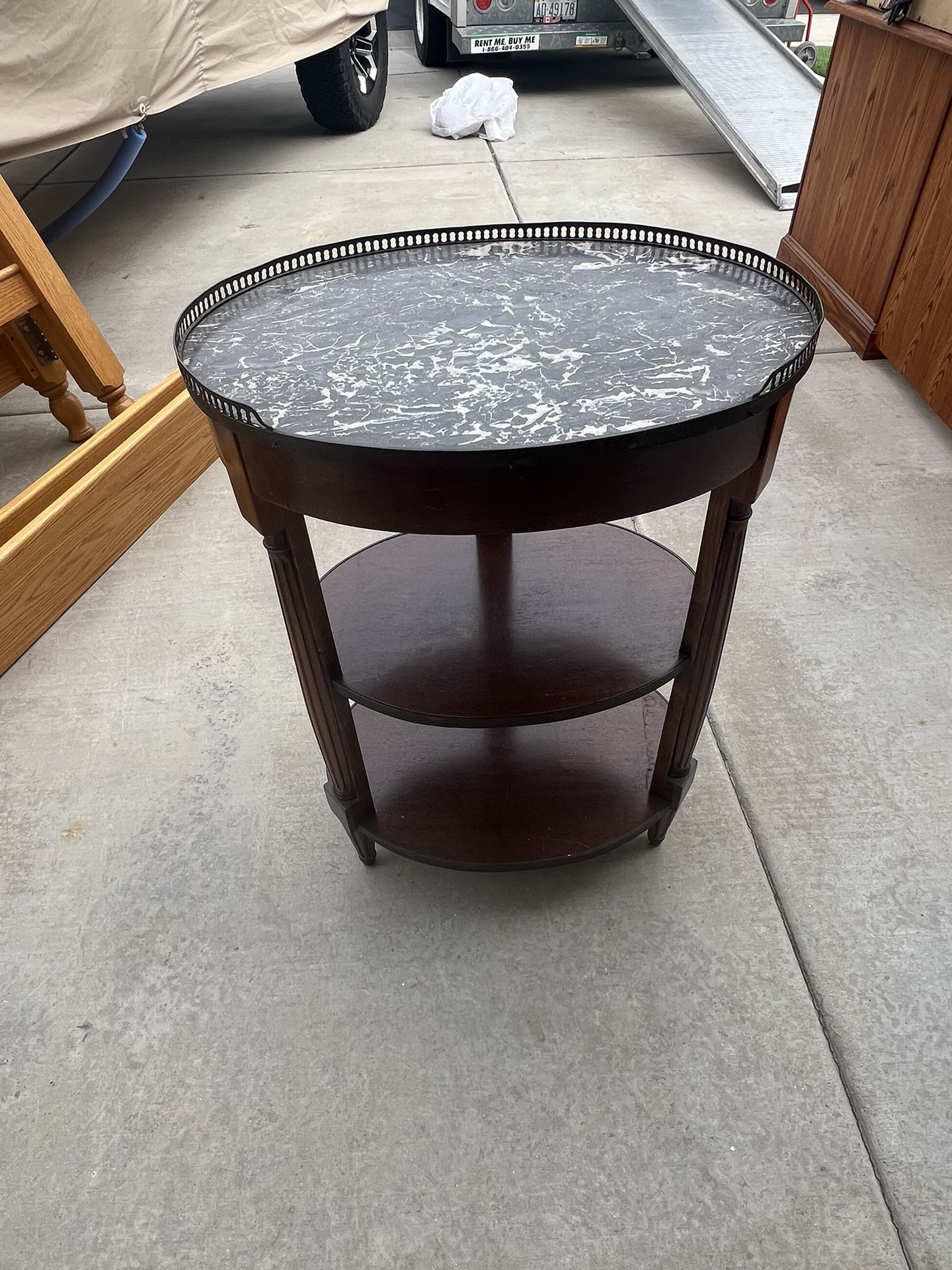 Antique Elegant side table with a marble top and two lower shelves
