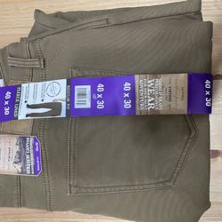 Weatherproof Vintage Men's Stretch Canvas Warm Fleece Lined Pants Brown 40Wx32L