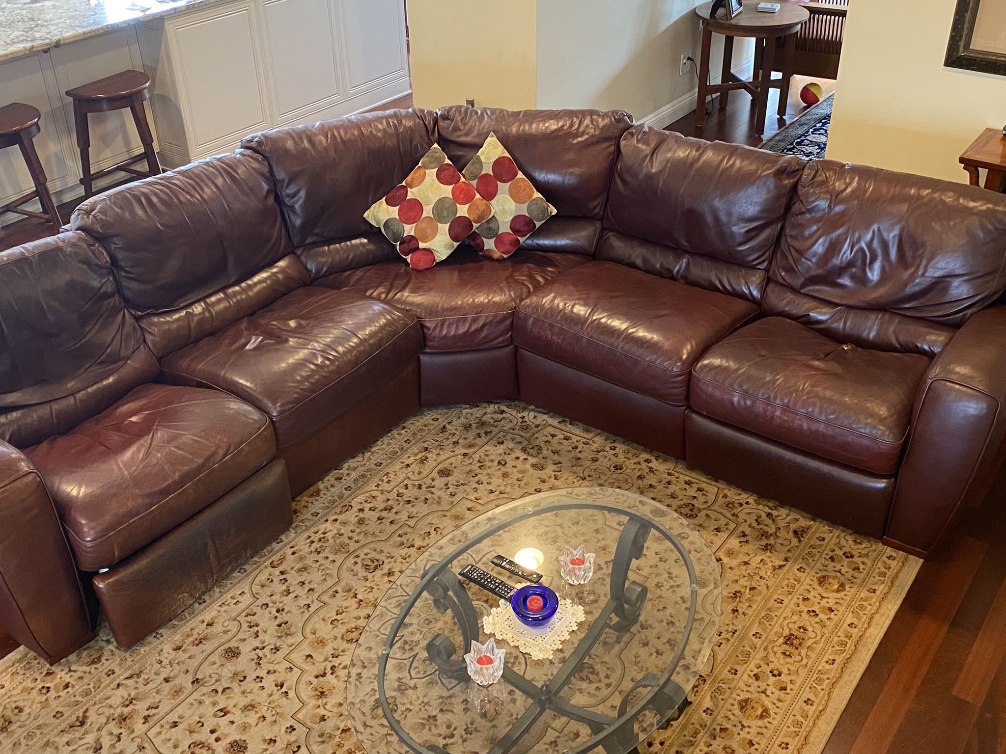 5 Piece Leather Sectional 108” X 108”.