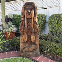 Vintage Native “Weeping Chief” Hand Wood Sculpture 41" tall Huge Statue Western Warrior Collectible Handcrafted 