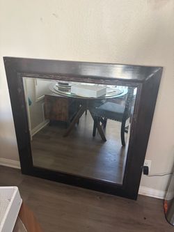 Large Square Wall Mirror Dark Wood Frame