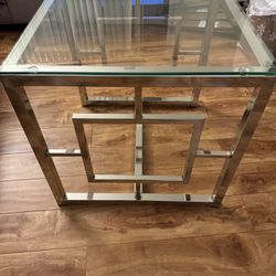 $100 OBO - Modern Glass & Chrome End Table – 24” x 24”