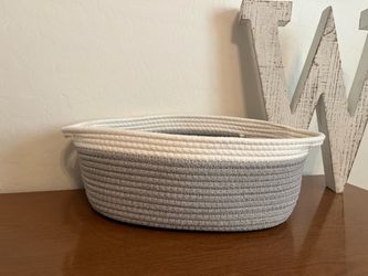 Gray and White Coiled Rope Storage Basket