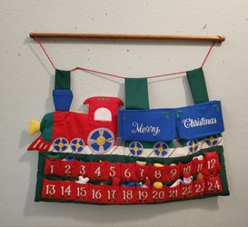 Vintage Dillard's "Countdown to Christmas" Train Fabric Hanging Advent Calendar