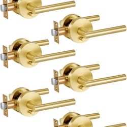 6 Packs Gold Interior Door Handle, Brushed Gold Door Handles Interior, Heavy Duty Interior Bedroom Lever Door Handle for Bathroom 