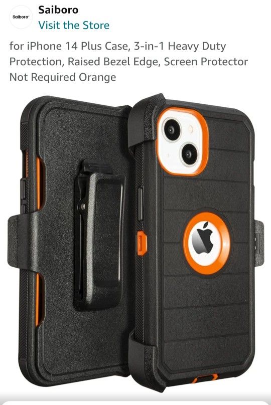 New In Sealed Package. Iphone 14 Plus Black/ Black Case W/clip. See Photos