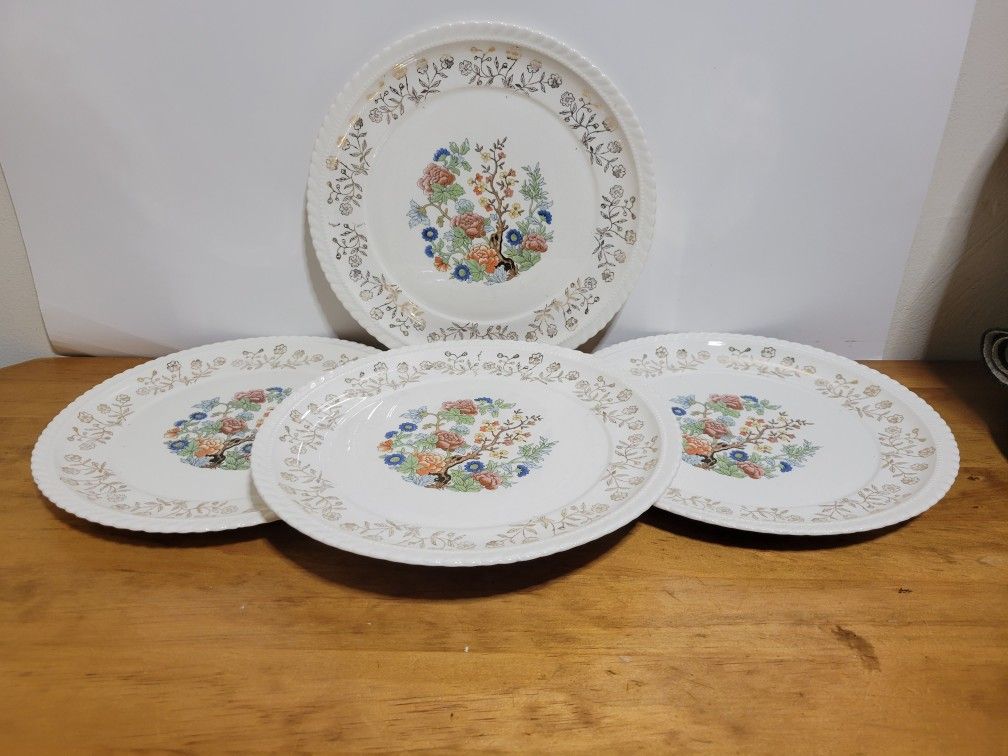 4 Antique 10" Dinner plates. Condition As You See On Pictures.