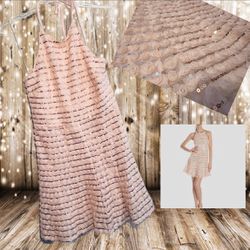 Jessica Simpson Blush Rose Sequins Halter Dress Ruffle Lining Size 14 NWT