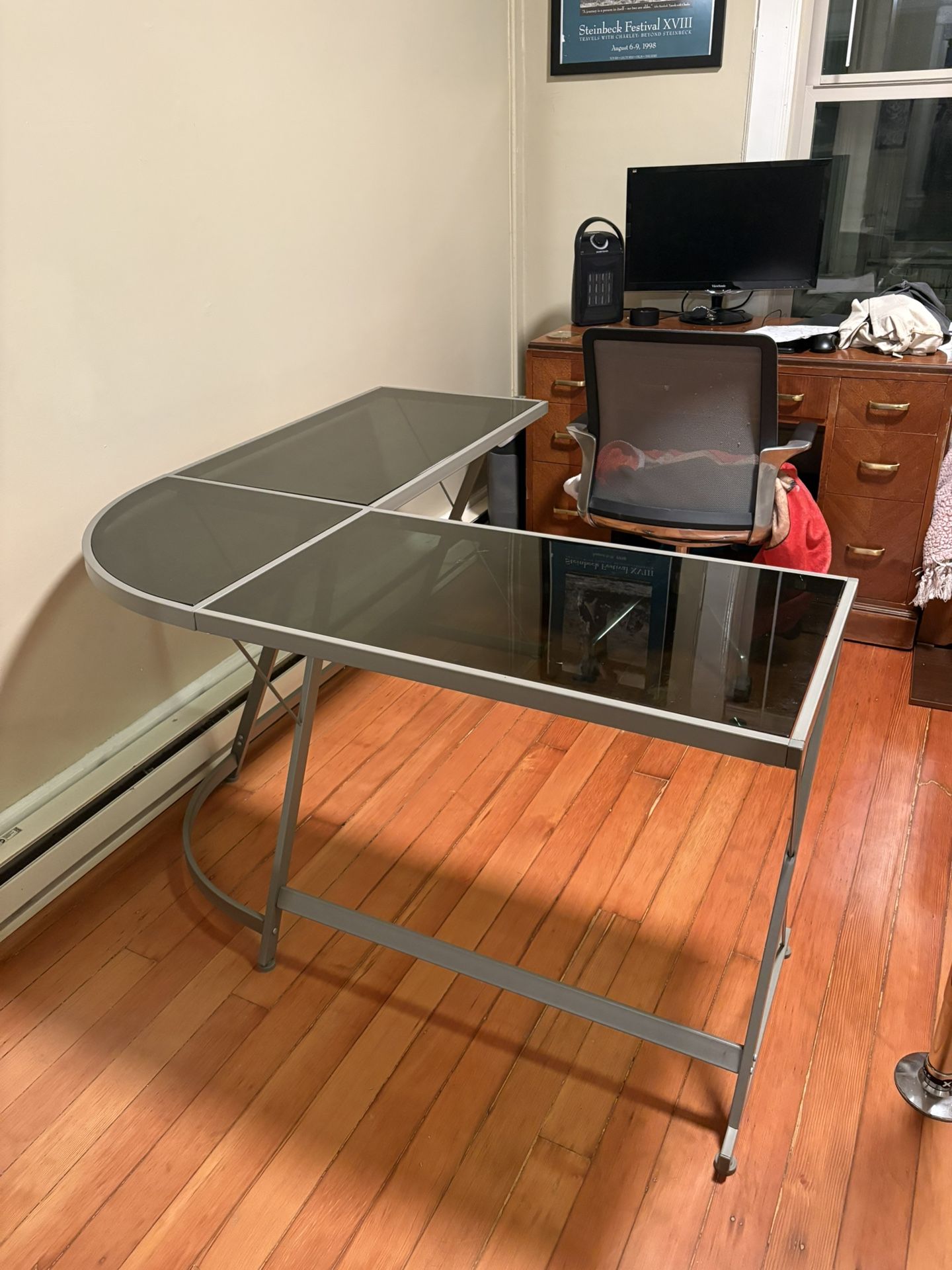 Glass Black Silver Corner Desk