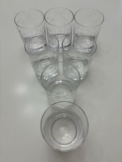 Pottery Barn 7 Etched Glass (FISH) Barware Highball GLASSES