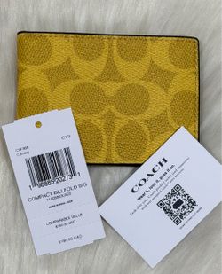 Coach Men Compact Billfold Wallet in Canary Signature