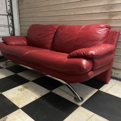 7 Foot Red Leather Couch
