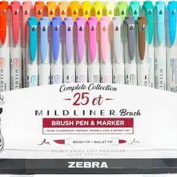 Zebra Pen, Mildliner Dual-Ended Brush Pens