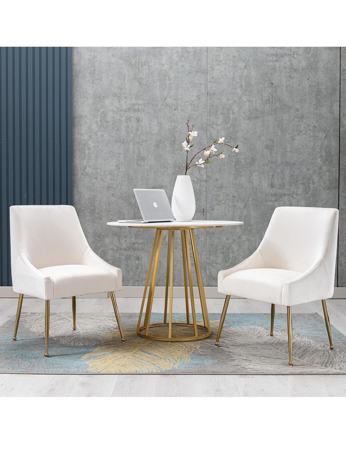 Modern Velvet Accent Chair, Thick Sponge Upholstered Dining Chair with Golden Legs for Dining Room/Bedroom/Living Room/Office Set of 2(Beige