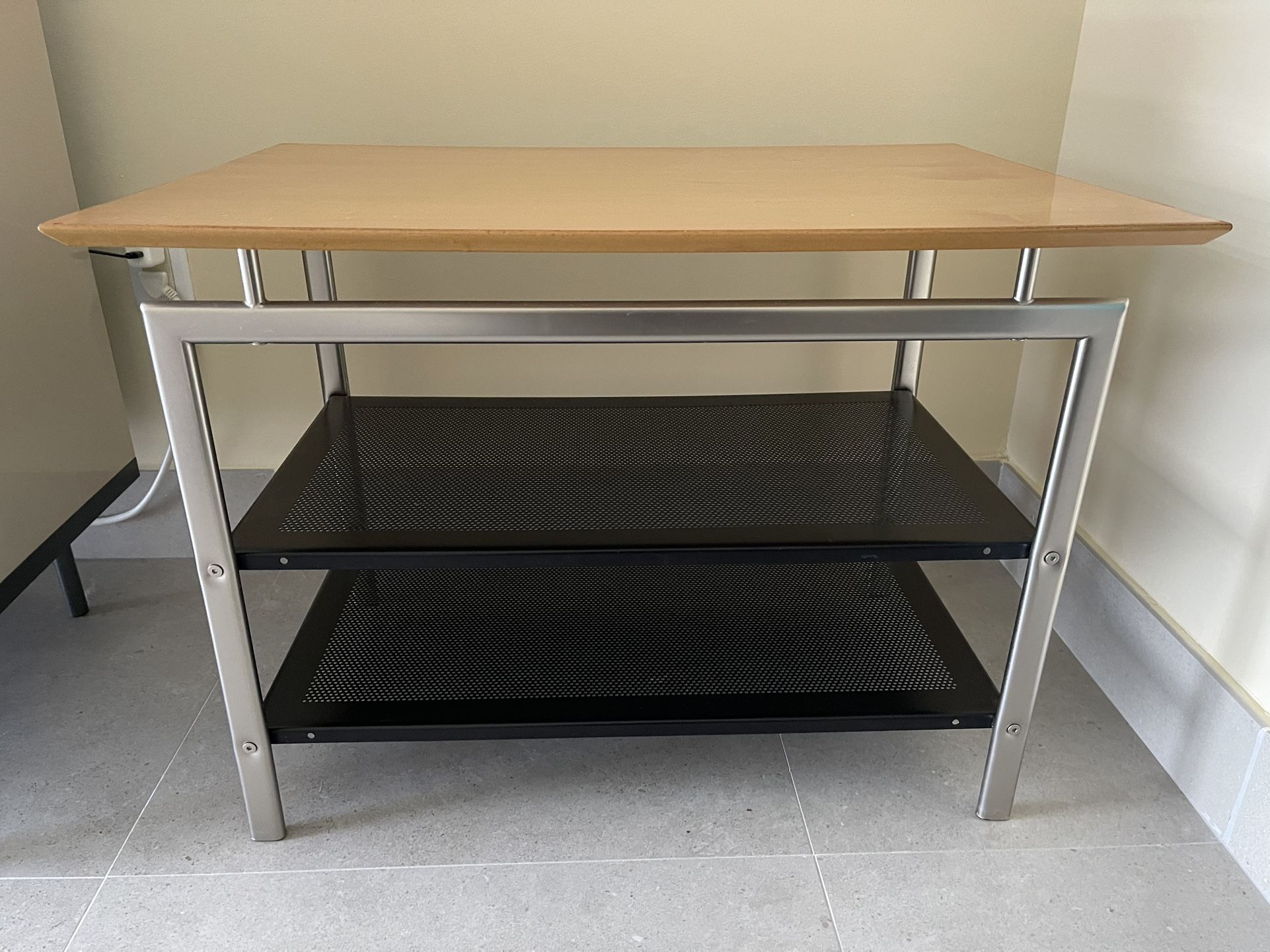3 Tier Table For a Television or Music Equipment Placement Top Is OakWood And the Rest 2 Metal Shelves