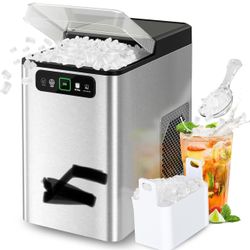 Nugget Ice Maker 40Lbs/24H, Countertop Soft Chewable Ice Pebble Ice Machine, One-Click Operation, Auto Self-Cleaning Ice Makers with Scoop&Basket for 