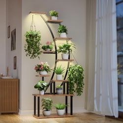 Plant Stand Indoor with Grow Lights, 9 Tiered Metal Plant Shelf, 63" Tall Plant Stand for Indoor Plants Multiple, Large Plant Rack Display Shelves, Co