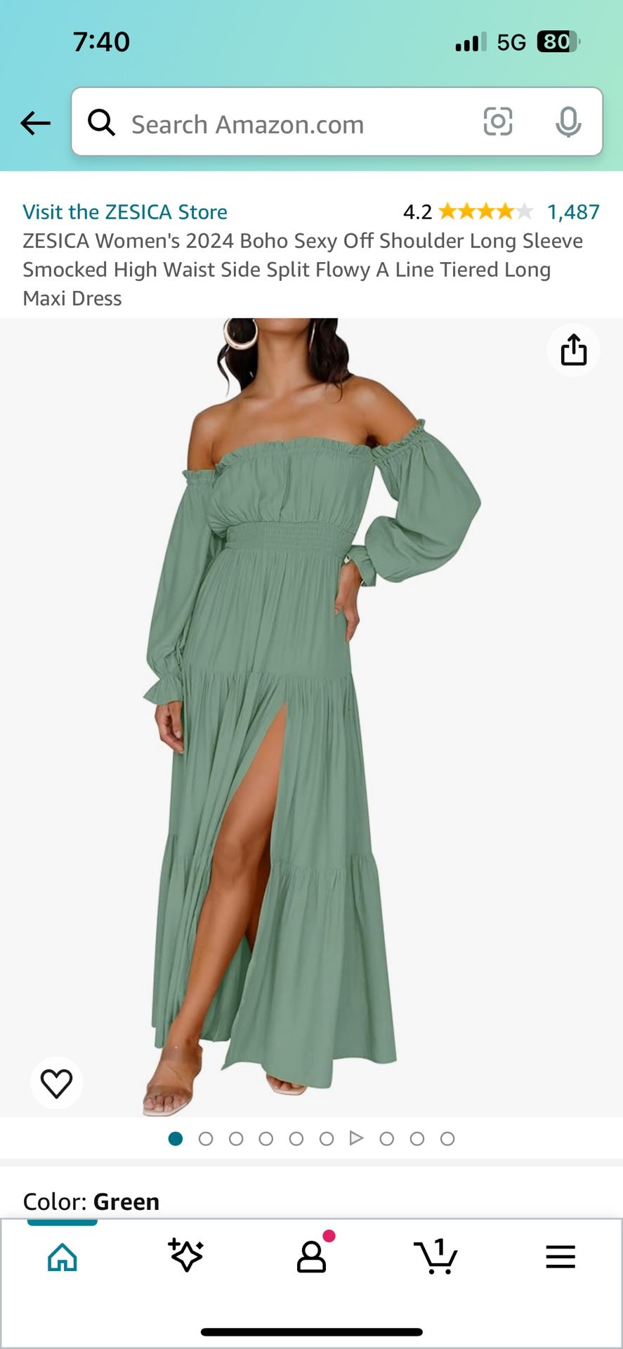 ZESICA Women's 2024 Boho Sexy Off Shoulder Long Sleeve Smocked High Waist Side Split Flowy A Line Tiered Long Maxi Dress