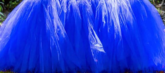 Royalblue table skirt covered 3 sides of table