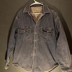 St. John’s Bay Vintage Distressed Flannel Lined Blue Corduroy Work Jacket Large