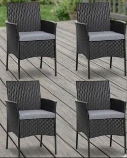 Wicker Patio Chairs Set of 4, Indoor Outdoor PE Rattan Armchairs w/Cane Back, Seat Cushions for Bistro Porch Poolside, 360LBS Weight Capacity, 4 Pack