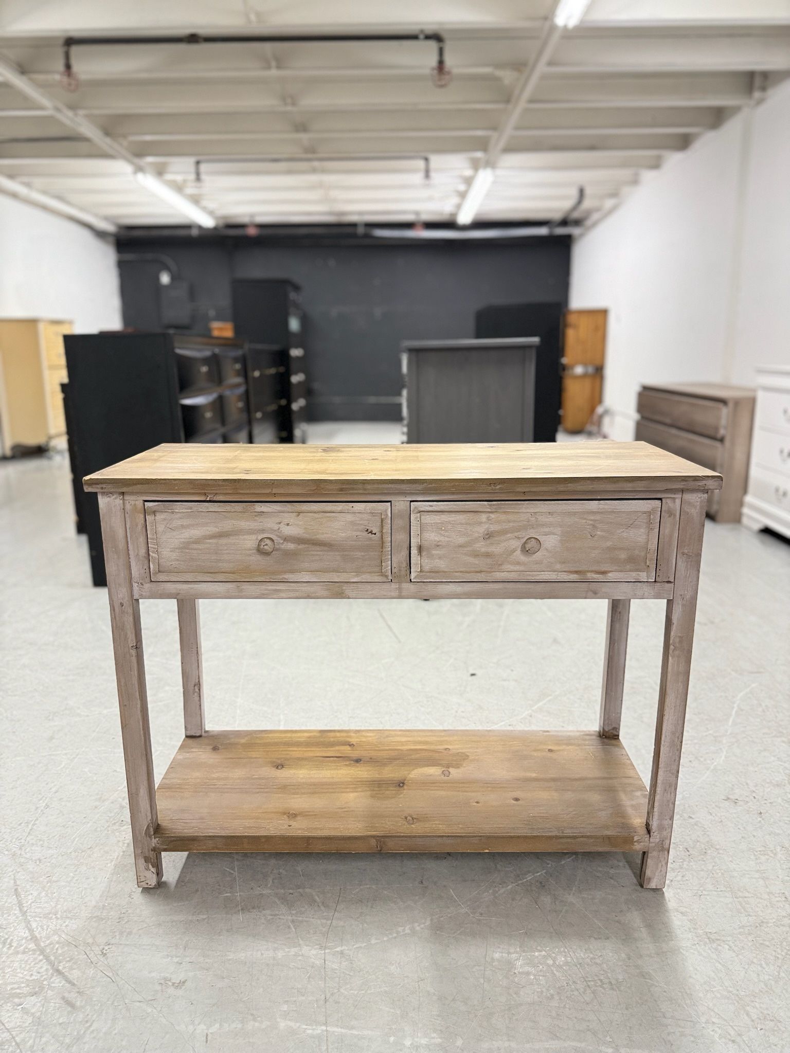 Natural Wood Color 2 Drawer Console Table
