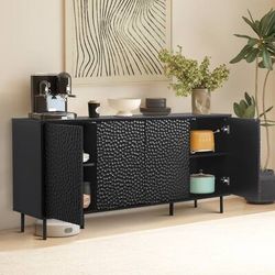 Mid-Century Sideboard with Ample Storage & Raised Legs for Easy Cleaning - Black