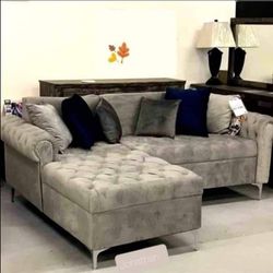 🔥Free Delivery 🔥Gray Color Rich  Stylish Sectional with Chaise**Brand New 👍 in Stock 💧 $49 Down/GetNowPayLater 
