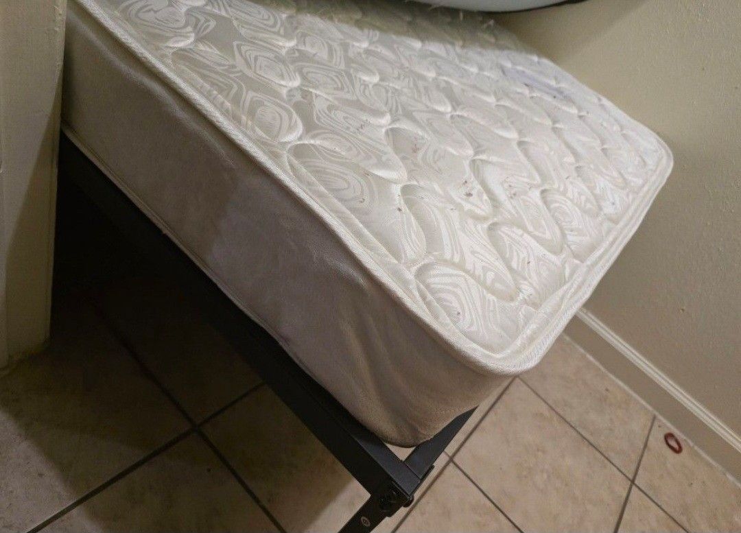 Twin Bed, Frame, Mattress, Topper