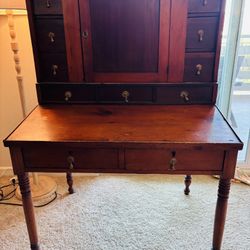 Antique Wooden Secretary Desk with Hutch