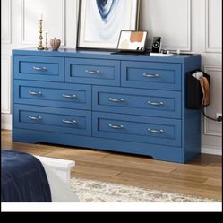 We Have Delivery DWVO Farmhouse 7 Drawer Dresser for Bedroom, 31.5 Inch Tall Modern Dresser TV Stand with Large Drawers & Bar Handles,