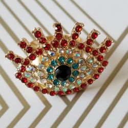 Evil Eye Rhinestone Adjustable Ring
