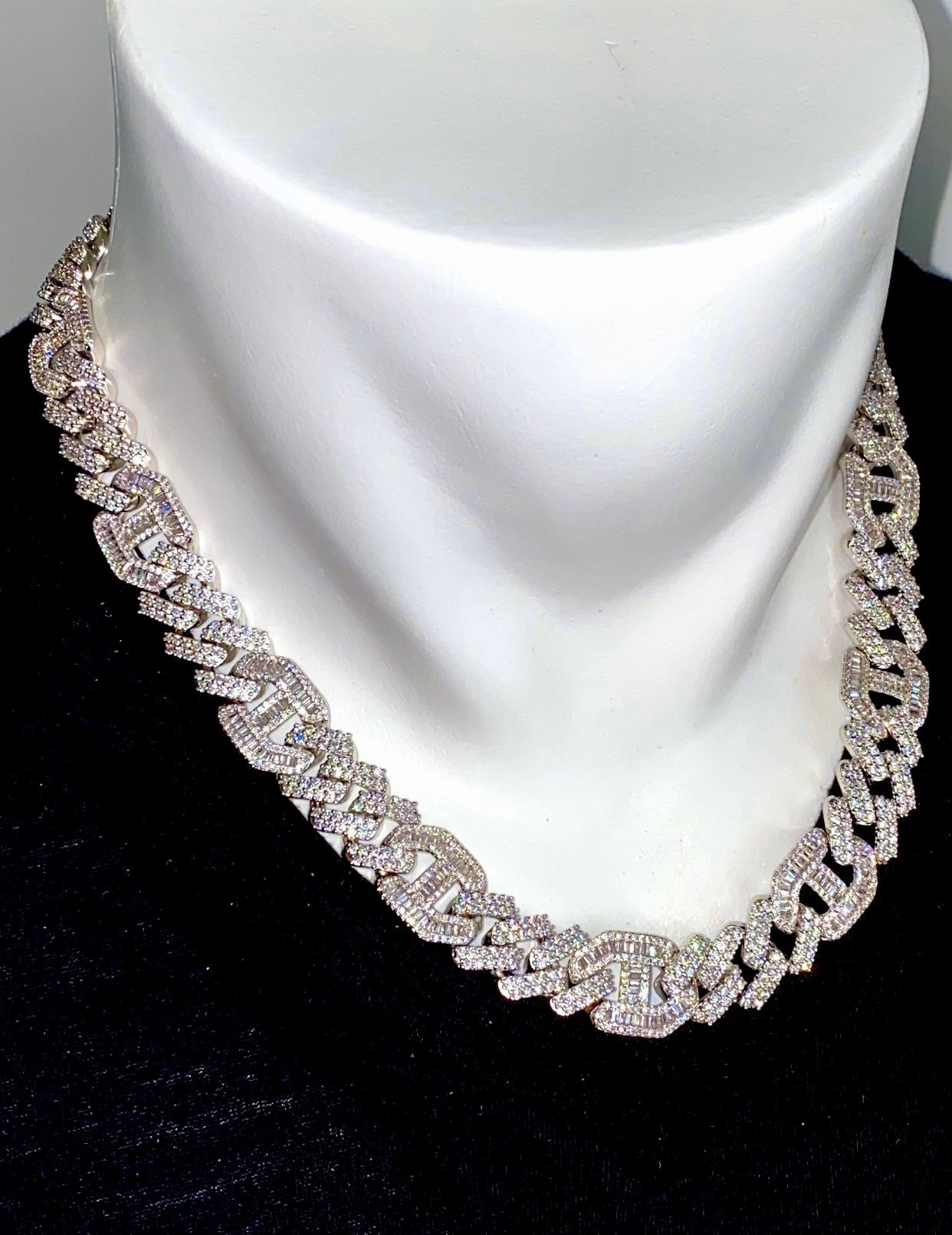 Men’s Designer Link Chain Necklace, 14K White Gold 5X Layered Cuban Chain, Bling Necklace, CZ Diamond Choker, ICY Necklace, Chain