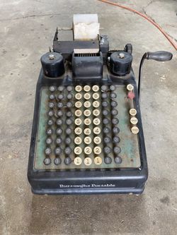 Burroughs Portable Adding Machine Hand Crank Antique 8 Column Great Condition Works