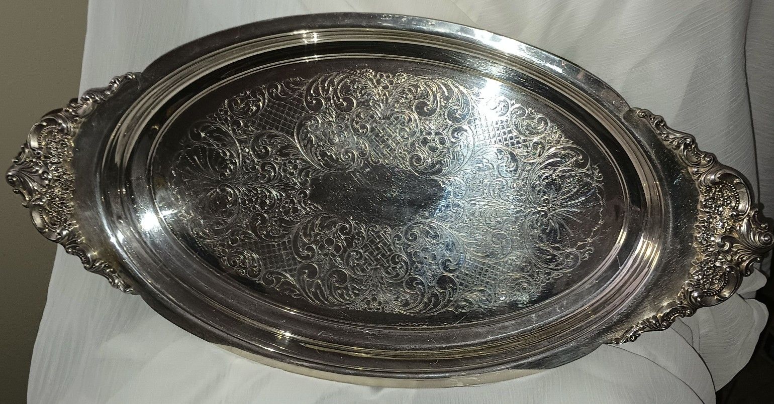 Silver Plated Baroque By Wallace 711 Oval Serving Trayhd